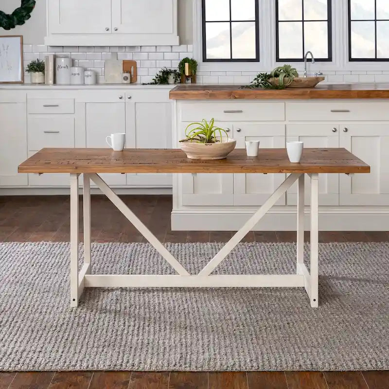 72" Solid Pine Farmhouse Trestle Dining Table – Grey/Brown or Rustic Oak/White Wash, Seats 6