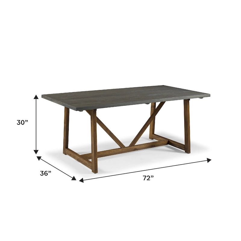 72" Solid Pine Farmhouse Trestle Dining Table – Grey/Brown or Rustic Oak/White Wash, Seats 6
