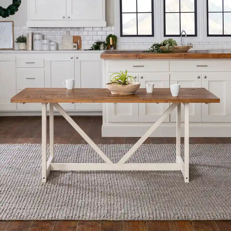 72" Solid Pine Farmhouse Trestle Dining Table – Grey/Brown or Rustic Oak/White Wash, Seats 6