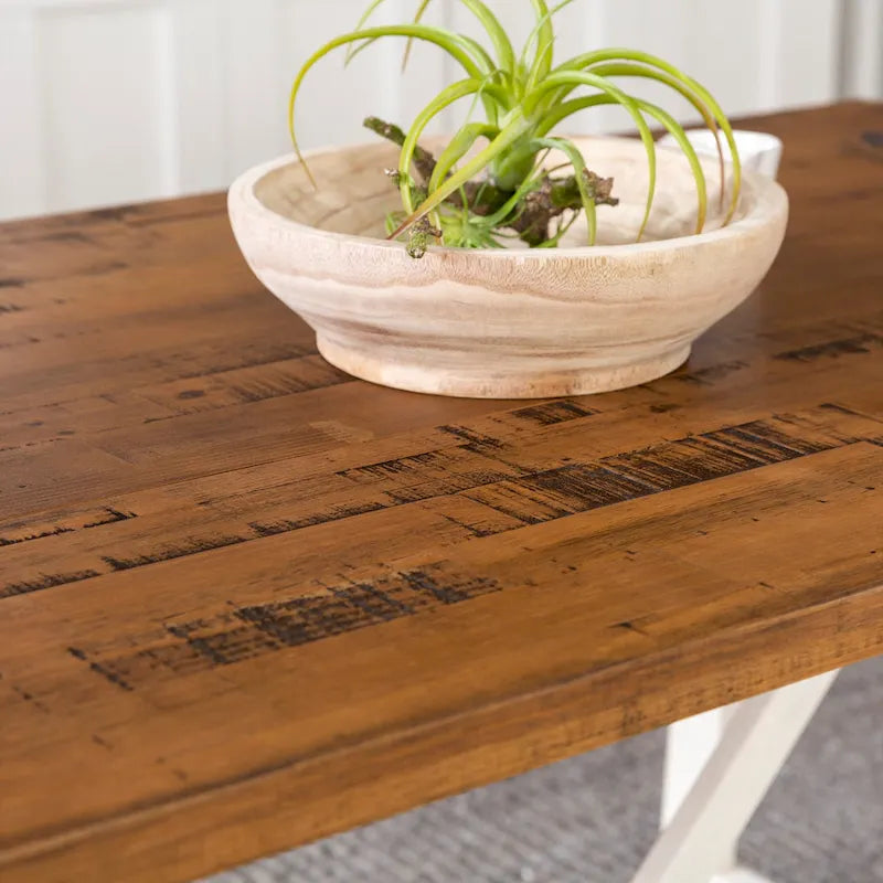 72" Solid Pine Farmhouse Trestle Dining Table – Grey/Brown or Rustic Oak/White Wash, Seats 6