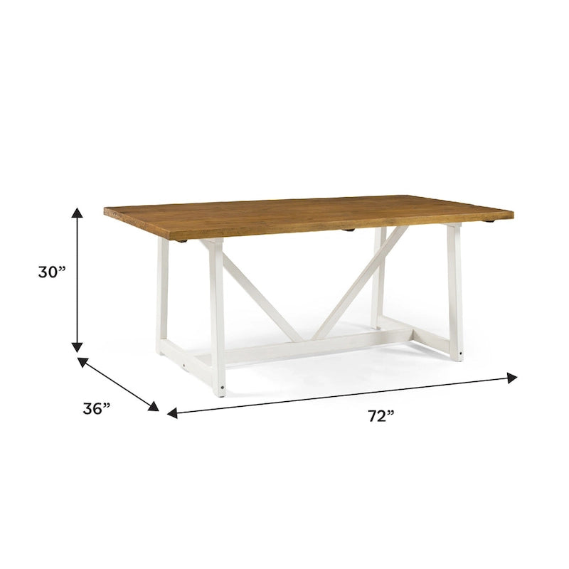 72" Solid Pine Farmhouse Trestle Dining Table – Grey/Brown or Rustic Oak/White Wash, Seats 6