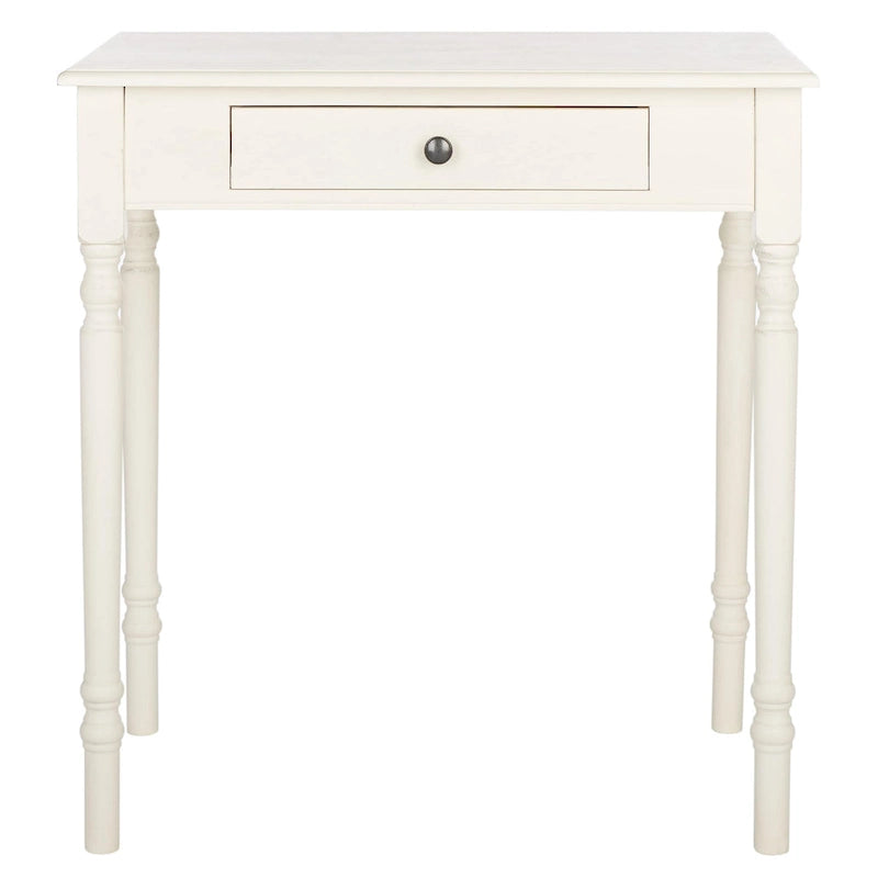 1-Drawer Desk with Turned Legs – Distressed White / Brown / Black, Traditional Style