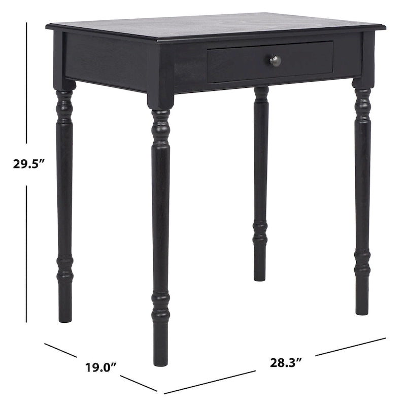 1-Drawer Desk with Turned Legs – Distressed White / Brown / Black, Traditional Style