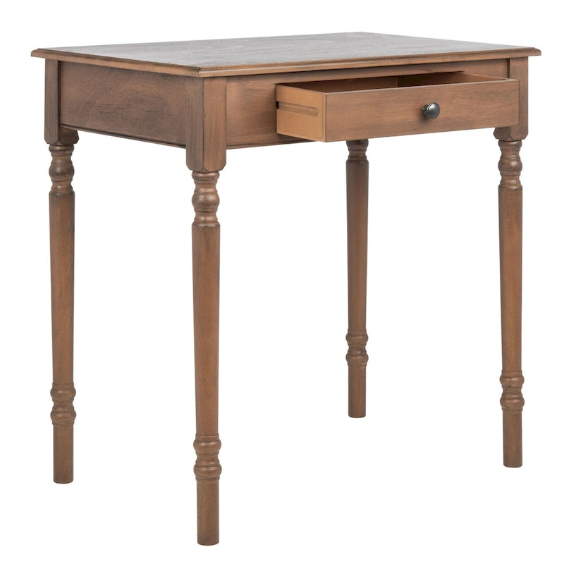 1-Drawer Desk with Turned Legs – Distressed White / Brown / Black, Traditional Style