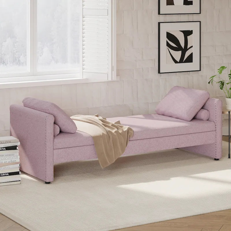 Roomfitters Upholstered Chaise Daybed with 2 Drawers and Pillows, Compact Lounger for Living Room, Linen Fabric