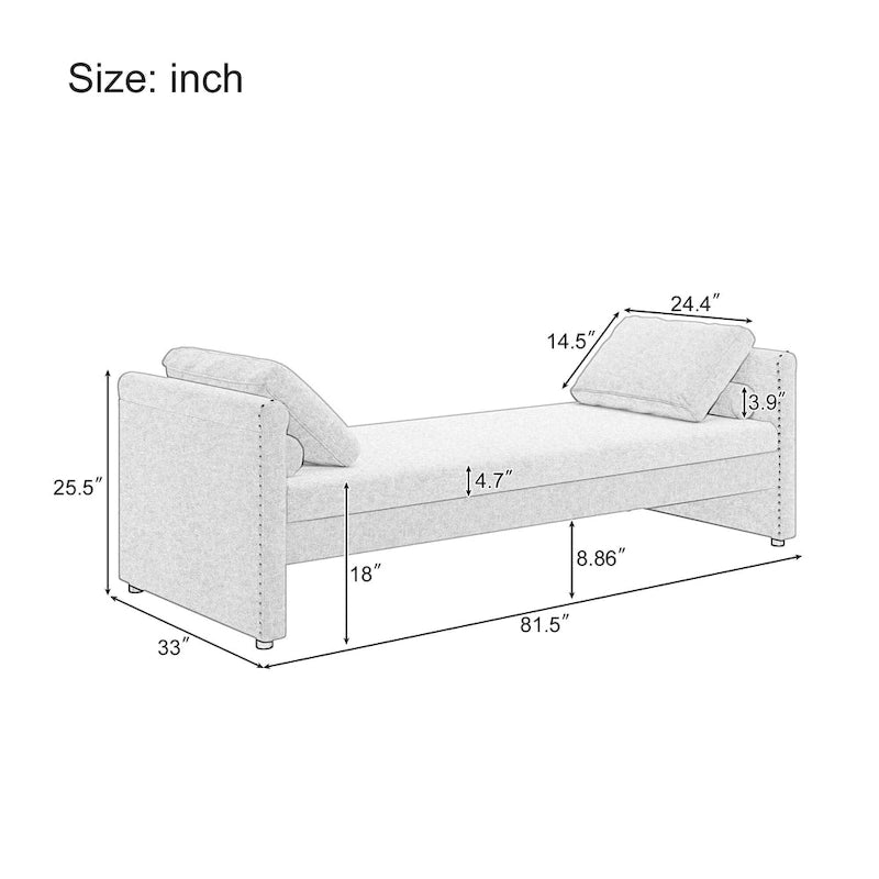 Roomfitters Upholstered Chaise Daybed with 2 Drawers and Pillows, Compact Lounger for Living Room, Linen Fabric