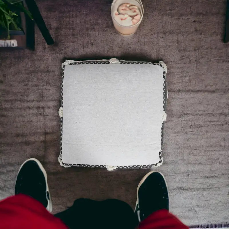 Cotton Geometric Pouf Ottoman – Black, Modern Style, Seats 1