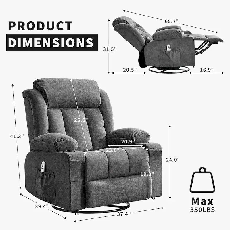 Rocking Recliner Chair with Massage, Heat & Cup Holder – Grey / Blue / Brown, Modern Style