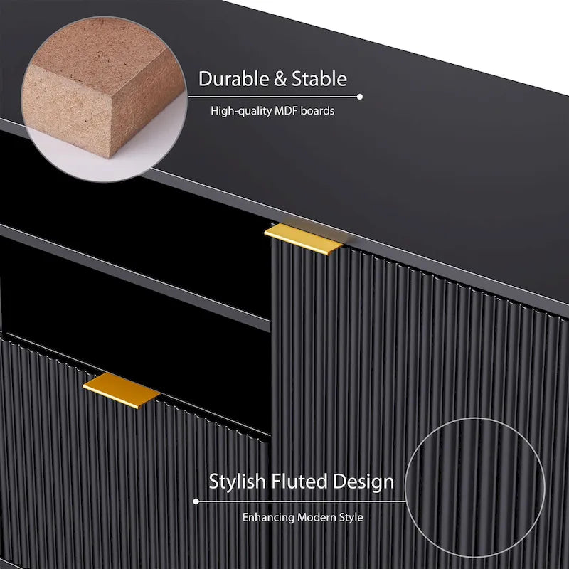 4-Piece Entertainment Wall Unit with TV Stand, Bookshelf & Storage Cabinets – Black, Modern Style, for TVs up to 70"