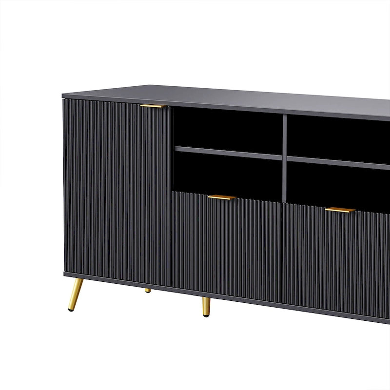 4-Piece Entertainment Wall Unit with TV Stand, Bookshelf & Storage Cabinets – Black, Modern Style, for TVs up to 70"