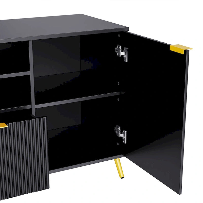 4-Piece Entertainment Wall Unit with TV Stand, Bookshelf & Storage Cabinets – Black, Modern Style, for TVs up to 70"