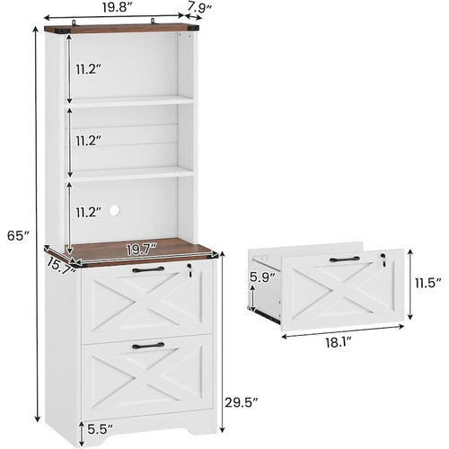 2-Drawer Locking File Cabinet with Adjustable Shelf & Anti-Tip Kit – Brown / White, Farmhouse Style