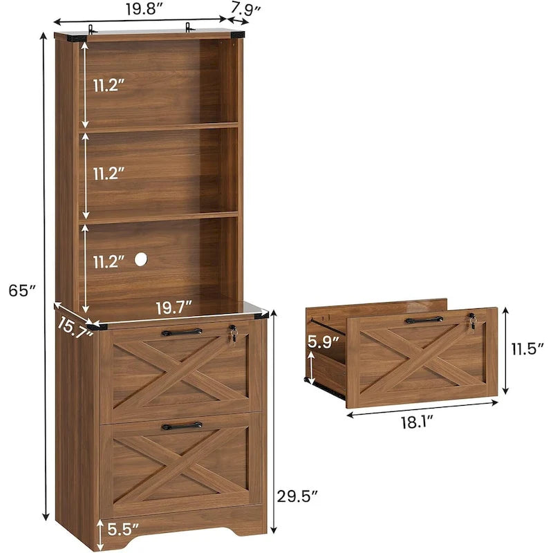 2-Drawer Locking File Cabinet with Adjustable Shelf & Anti-Tip Kit – Brown / White, Farmhouse Style