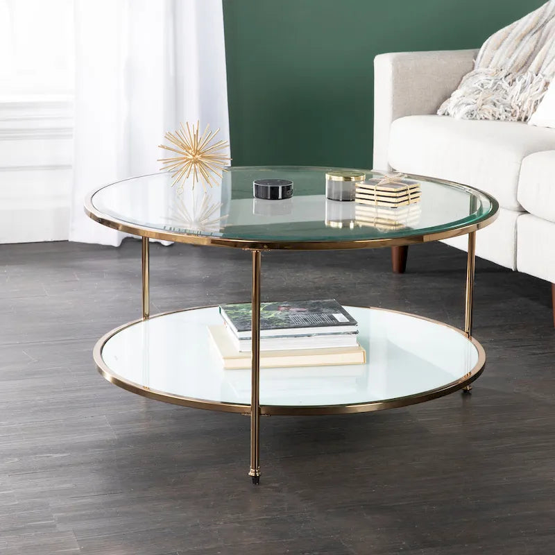 SEI Furniture Grant Gold Copper Round Coffee Table with Storage