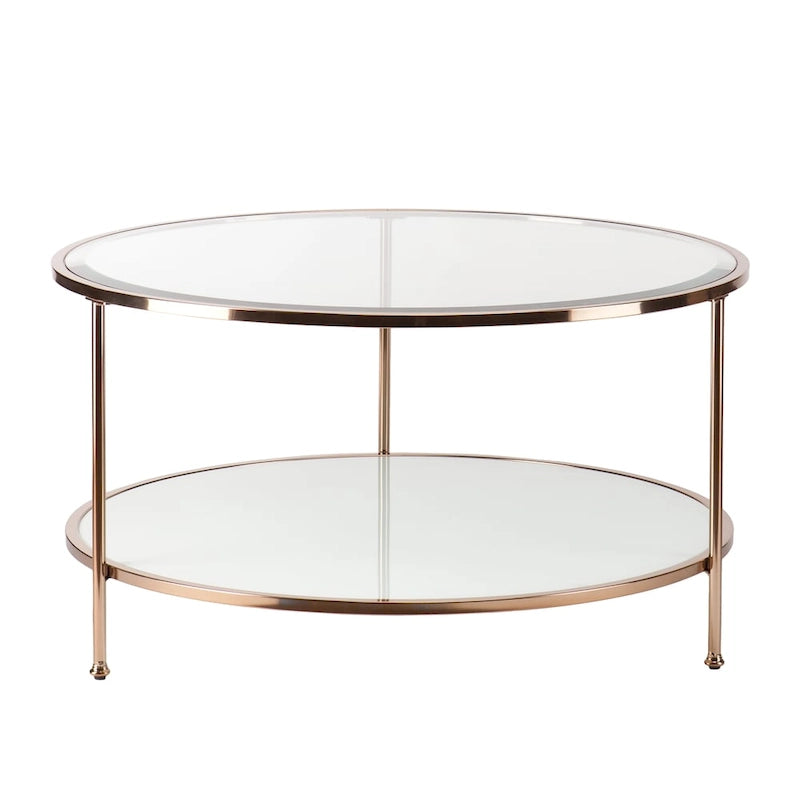 2-Tier Round Glass Coffee Table with Tripod Legs – Metallic Gold, Contemporary Style