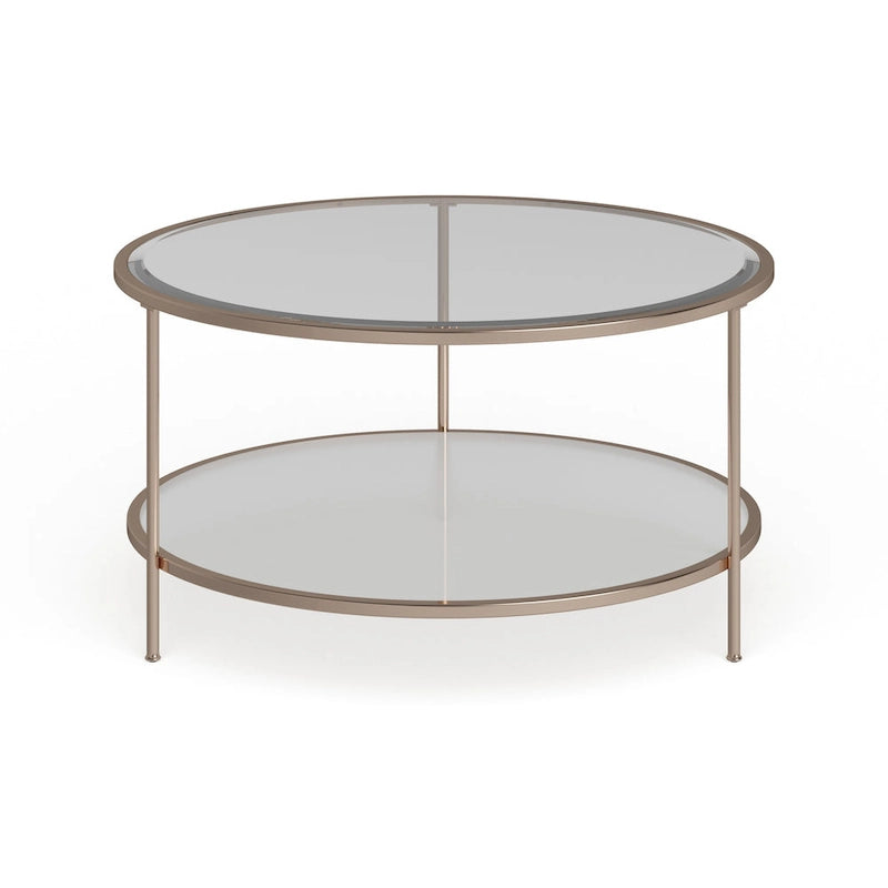 2-Tier Round Glass Coffee Table with Tripod Legs – Metallic Gold, Contemporary Style