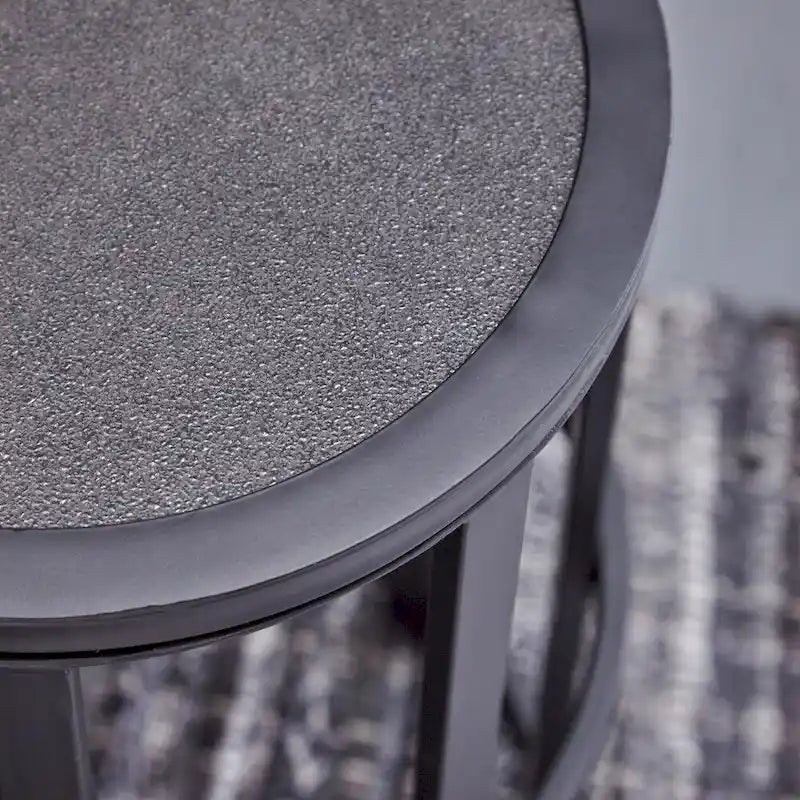 Round Ceramic Tile Top Side Table with Iron Pedestal Base – Grey / Black, Industrial Style