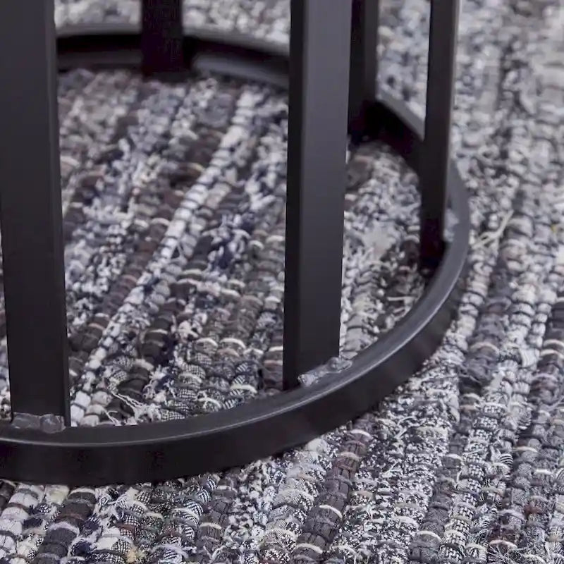 Round Ceramic Tile Top Side Table with Iron Pedestal Base – Grey / Black, Industrial Style