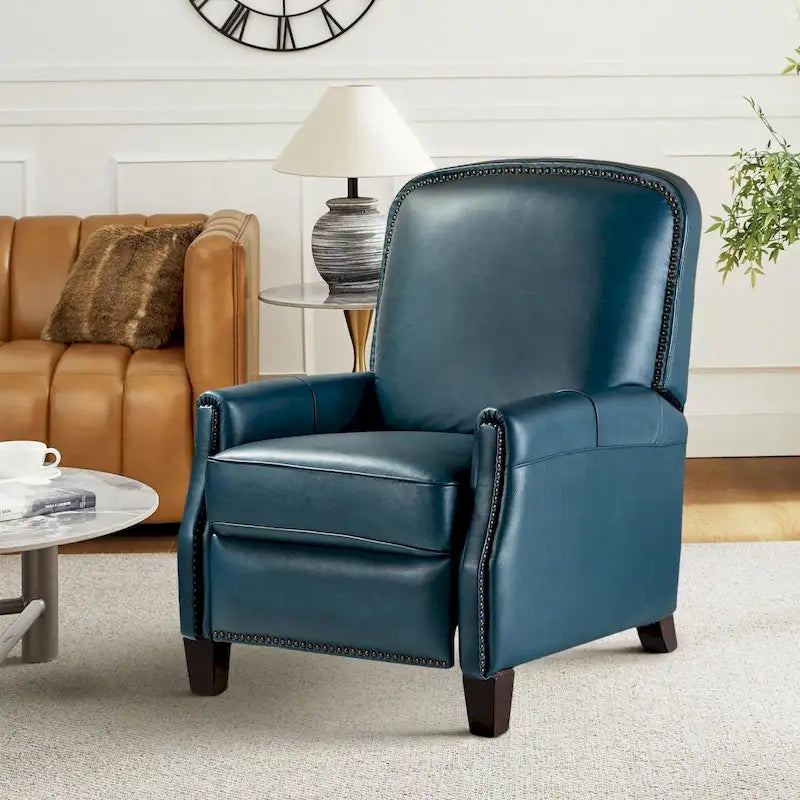 Genuine Leather Pushback Recliner with Nailhead Trim – Multi-Color, Modern Retro Style