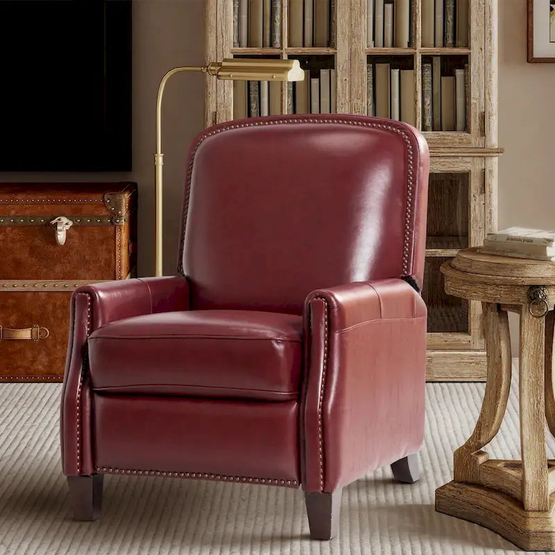 Genuine Leather Pushback Recliner with Nailhead Trim – Multi-Color, Modern Retro Style