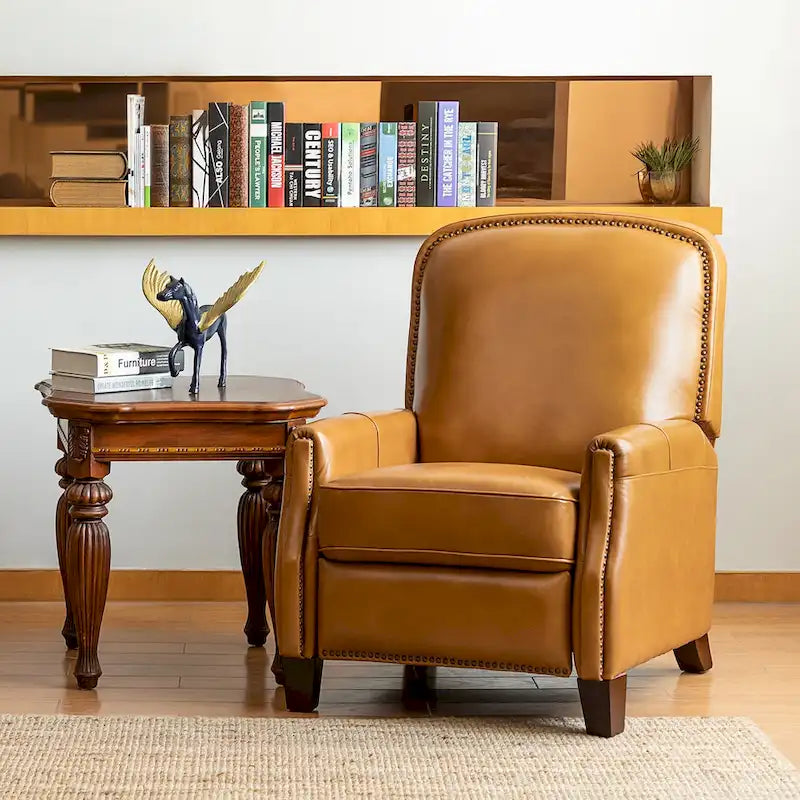 Genuine Leather Pushback Recliner with Nailhead Trim – Multi-Color, Modern Retro Style