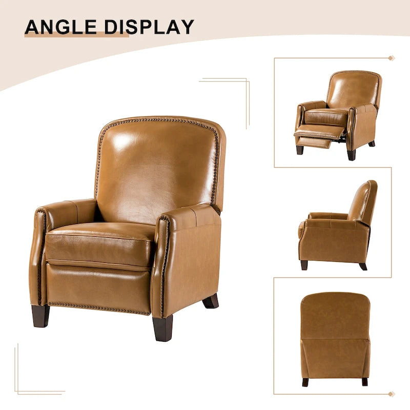 Genuine Leather Pushback Recliner with Nailhead Trim – Multi-Color, Modern Retro Style