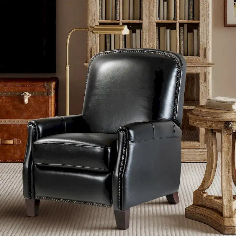 Genuine Leather Pushback Recliner with Nailhead Trim – Multi-Color, Modern Retro Style
