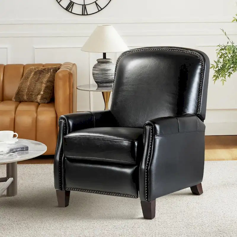 Genuine Leather Pushback Recliner with Nailhead Trim – Multi-Color, Modern Retro Style