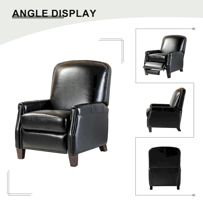 Genuine Leather Pushback Recliner with Nailhead Trim – Multi-Color, Modern Retro Style