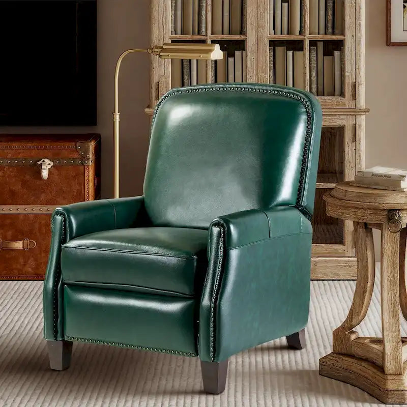 Genuine Leather Pushback Recliner with Nailhead Trim – Multi-Color, Modern Retro Style