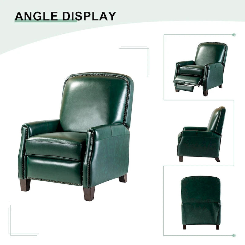 Genuine Leather Pushback Recliner with Nailhead Trim – Multi-Color, Modern Retro Style