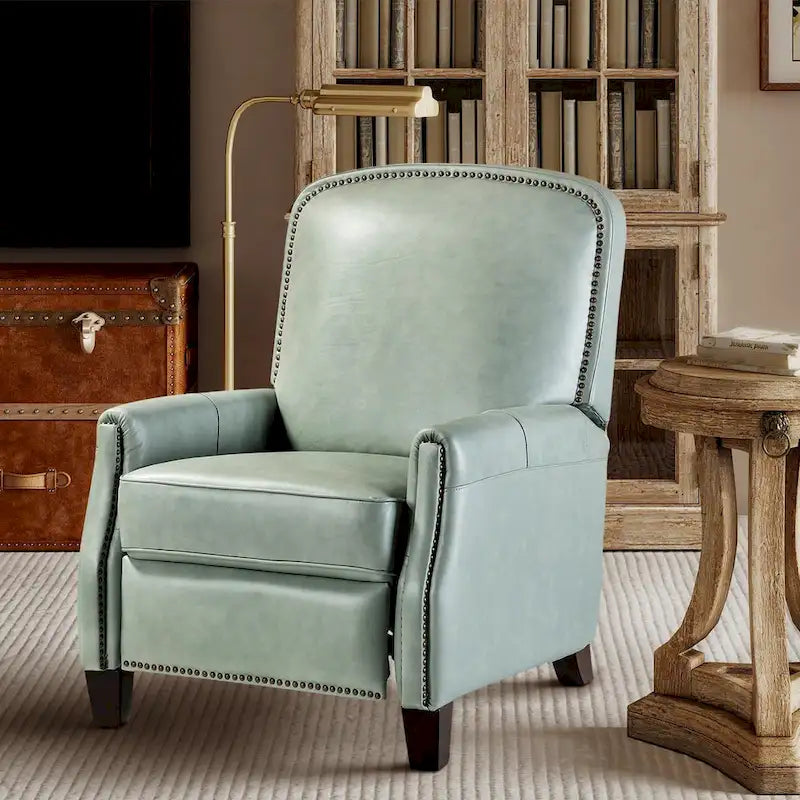 Genuine Leather Pushback Recliner with Nailhead Trim – Multi-Color, Modern Retro Style