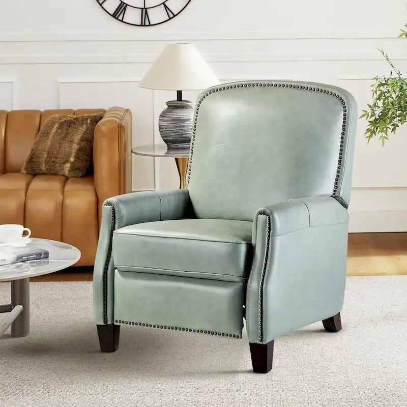Genuine Leather Pushback Recliner with Nailhead Trim – Multi-Color, Modern Retro Style