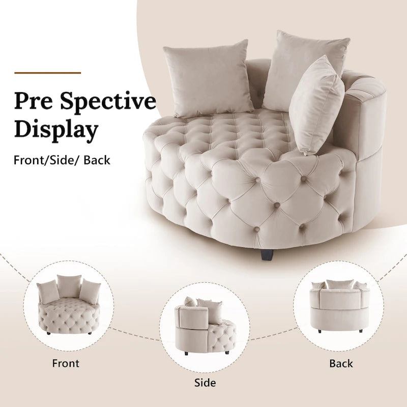 Velvet Tufted Barrel Accent Chair with 2 Pillows – Navy / Ivory / Grey / Orange / Pink / Black, Modern Style, Seats 1