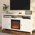 58" Wood TV Stand with 18" Built-In Electric Fireplace & Shelves – White / Brown, Classic Style
