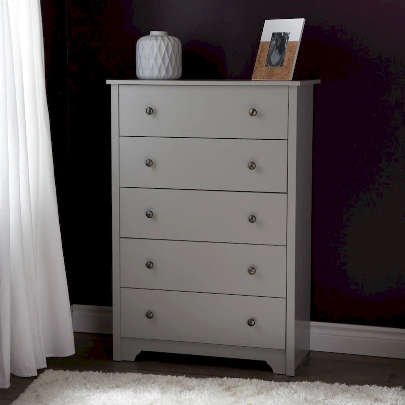 5-Drawer Chest of Drawers with Metal Slides – Soft Gray / Pure Black / Chocolate / Sumptuous Cherry, Contemporary Style
