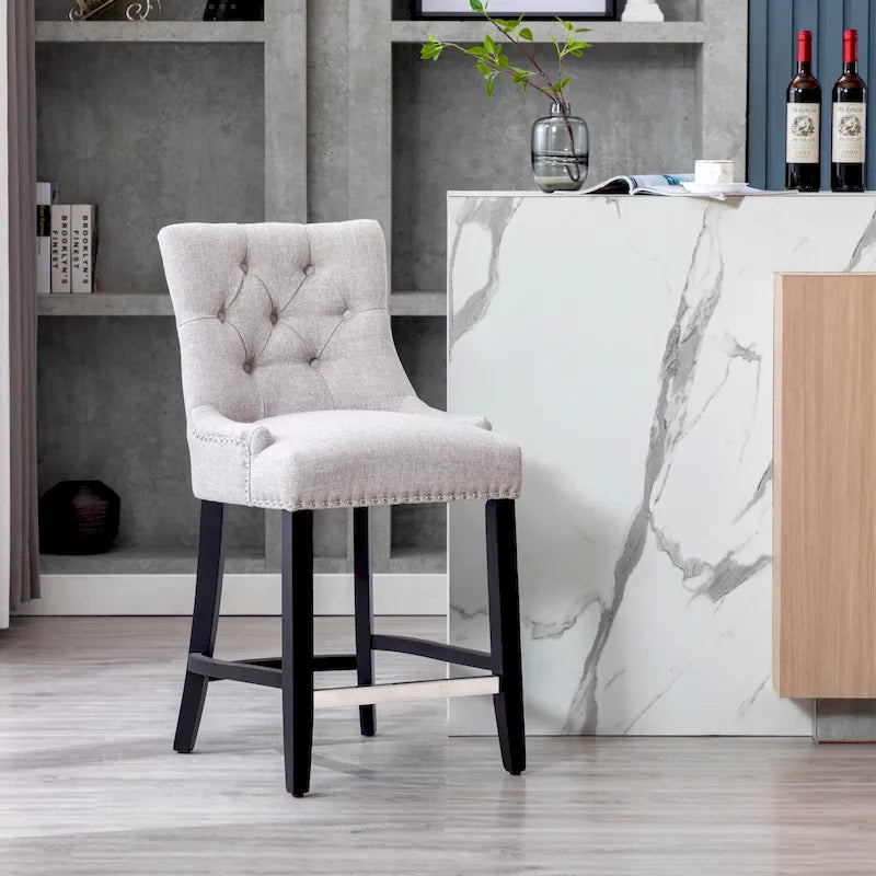 24" Button-Tufted Upholstered Counter Stool – Beige / Gray / Brown / Tea, Transitional Style, Seats 1