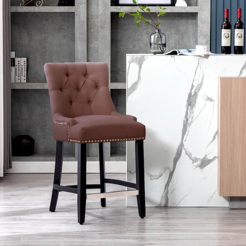 24" Button-Tufted Upholstered Counter Stool – Beige / Gray / Brown / Tea, Transitional Style, Seats 1