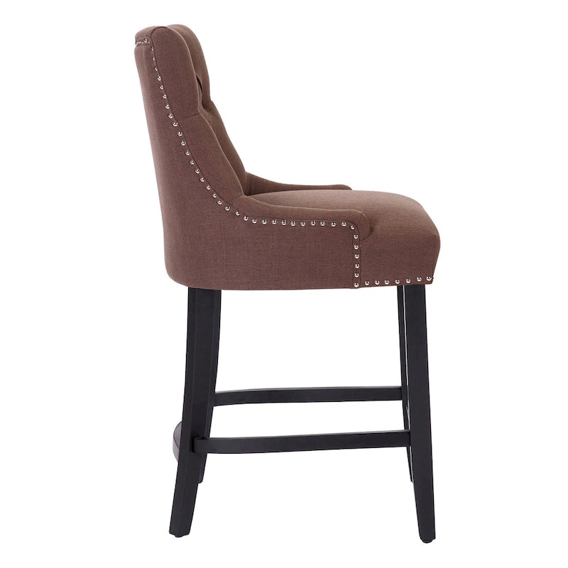 24" Button-Tufted Upholstered Counter Stool – Beige / Gray / Brown / Tea, Transitional Style, Seats 1