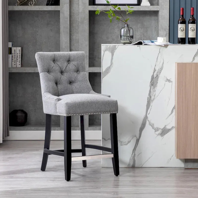 24" Button-Tufted Upholstered Counter Stool – Beige / Gray / Brown / Tea, Transitional Style, Seats 1