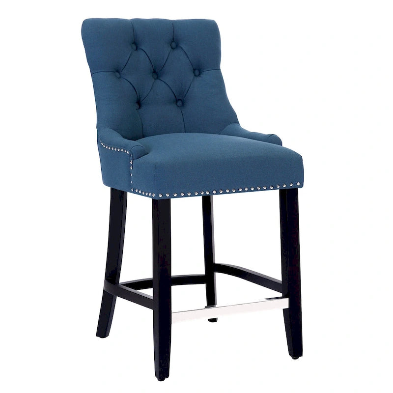 24" Button-Tufted Upholstered Counter Stool – Beige / Gray / Brown / Tea, Transitional Style, Seats 1