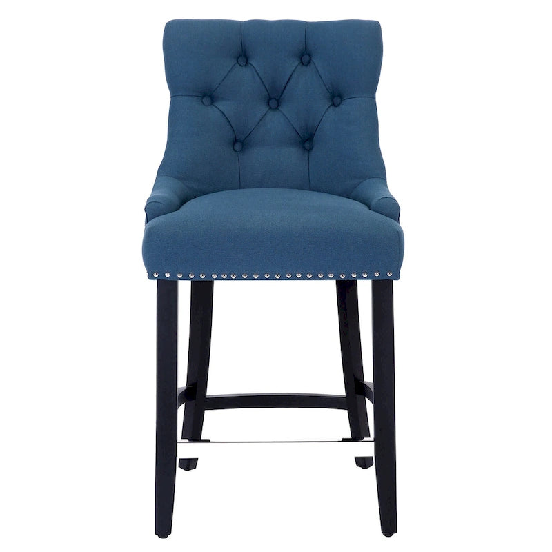 24" Button-Tufted Upholstered Counter Stool – Beige / Gray / Brown / Tea, Transitional Style, Seats 1