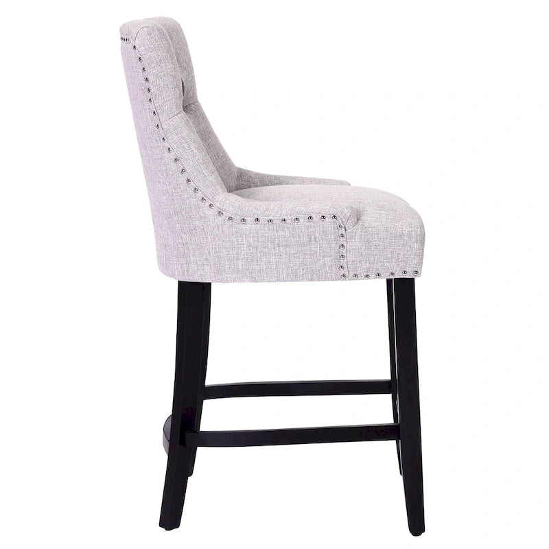 24" Button-Tufted Upholstered Counter Stool – Beige / Gray / Brown / Tea, Transitional Style, Seats 1