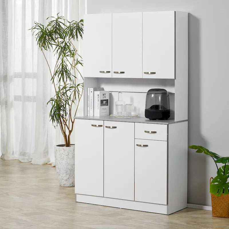 Freestanding Kitchen Buffet Hutch – White, Modern Style