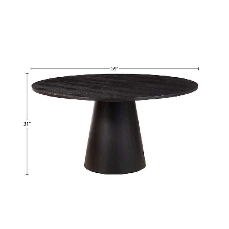 59" Round Dining Table – Vintage Black, Mid-Century Modern Style, Seats 4-6