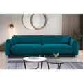 Velvet Sofa with Metal Legs & 2 Pillows – Greenish Blue / Cream White / Black, Modern Style, Seats 3