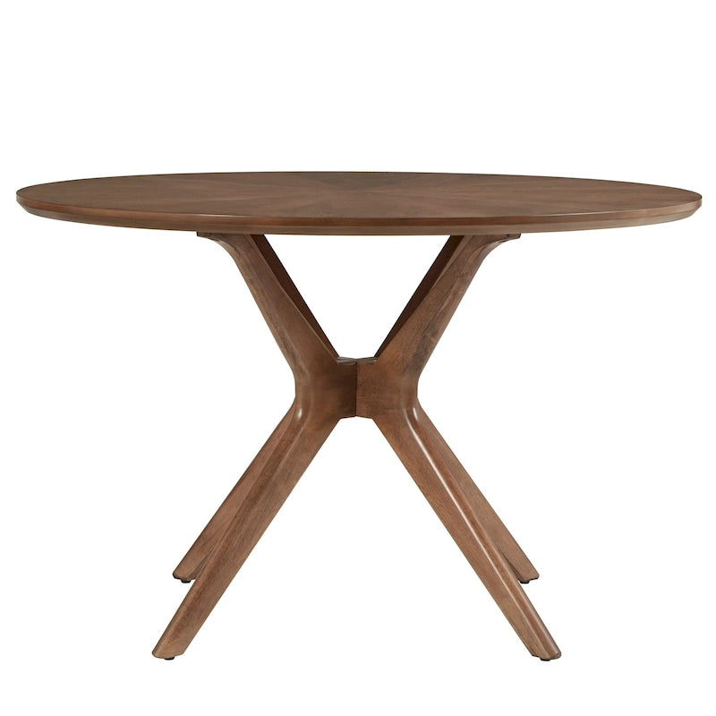 48" Round Dining Table – Dark Walnut / Glass Top, Mid-Century Modern Style, Seats 4
