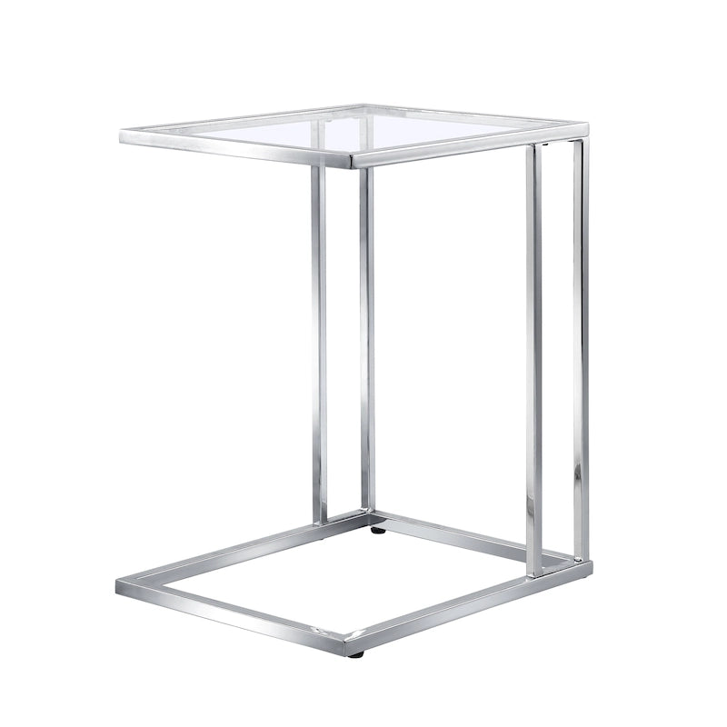 Tempered Glass Top C-Shape Side Table with Metal Frame – Gold / Chrome, Modern Style