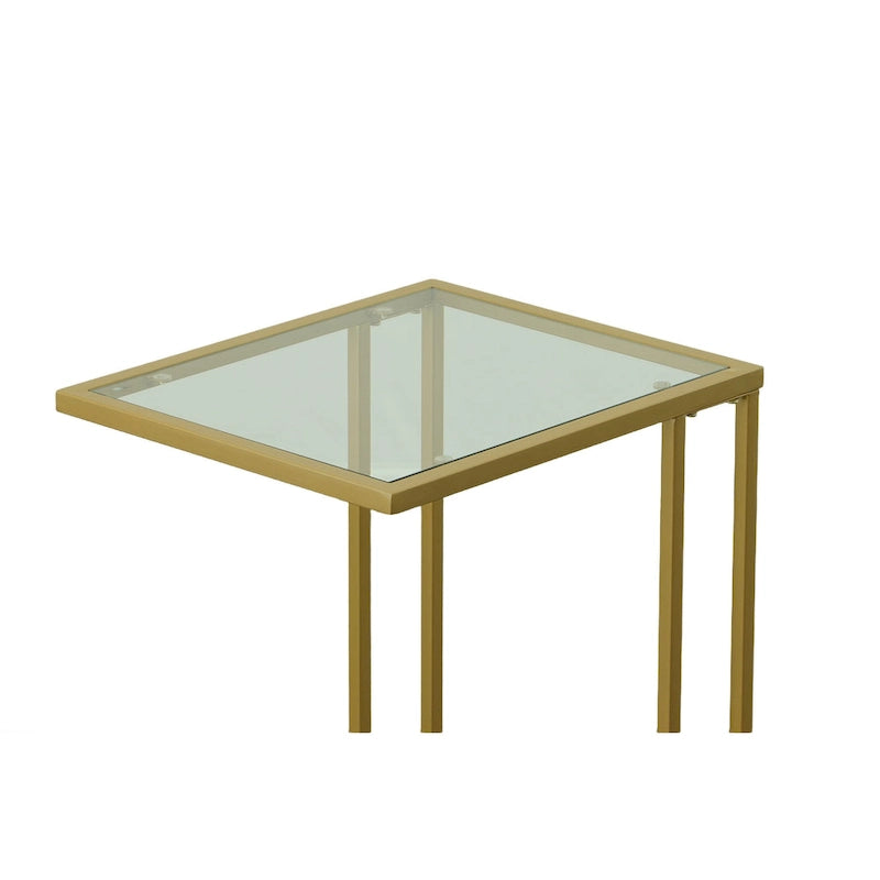Tempered Glass Top C-Shape Side Table with Metal Frame – Gold / Chrome, Modern Style