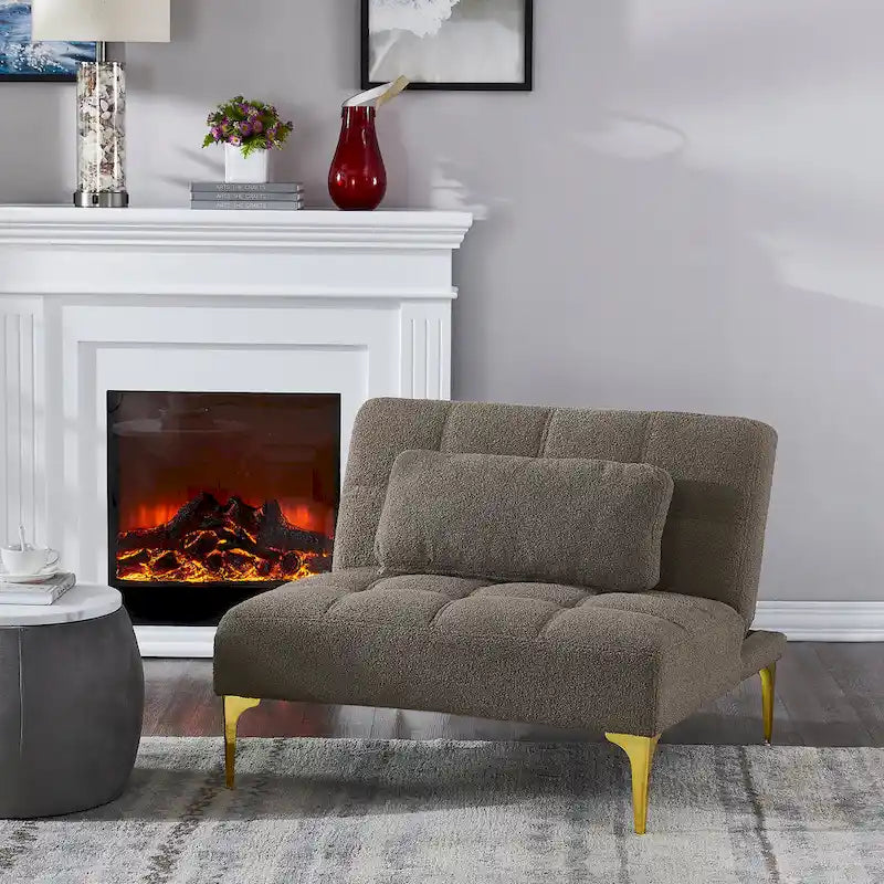 Convertible Futon Chair Sofa Bed with Gold Metal Legs – White / Pink / Taupe, Modern Style, Seats 1